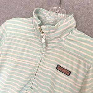 Vineyard Vines Womens XS Green White Striped Quarter Zip Performance Pullover